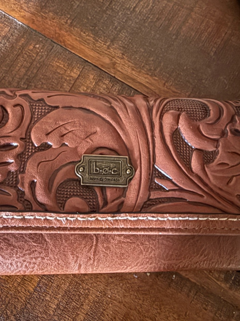 b.o.c. Tooled Floral Leather Wallet - Cognac